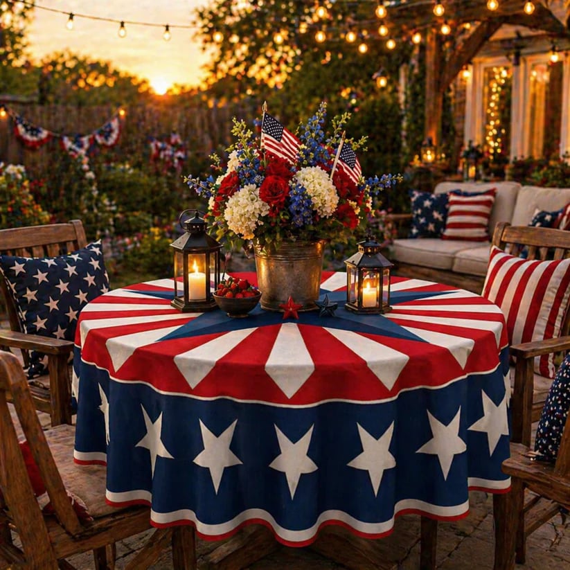 Runde Tischdecke mit patriotischem Starburst-Motiv