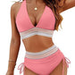 🔥Sommerschlussverkauf🔥Patchwork-Bikini mit V-Ausschnitt, 2-teiliges Set