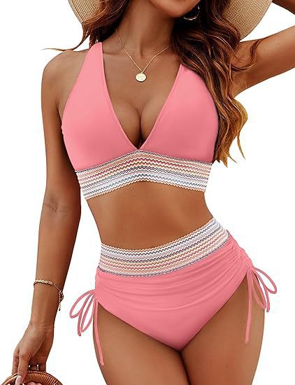 Zweiteiliges Patchwork-Bikini-Set mit V-Ausschnitt