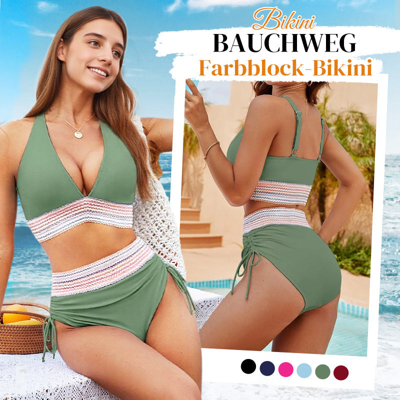 Zweiteiliges Patchwork-Bikini-Set mit V-Ausschnitt