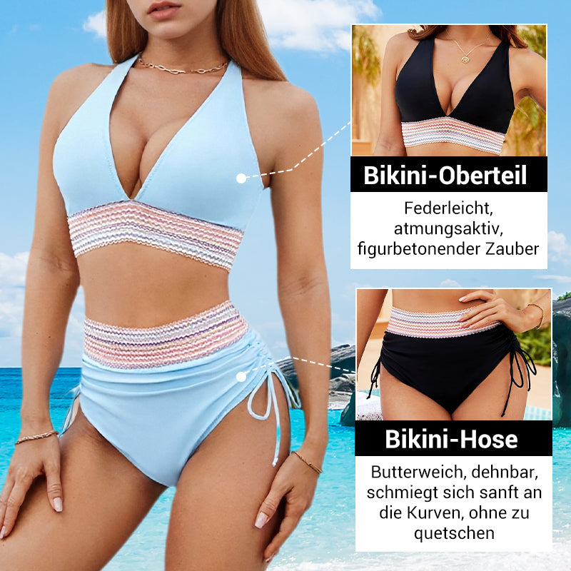Zweiteiliges Patchwork-Bikini-Set mit V-Ausschnitt