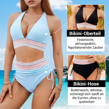 🔥Sommerschlussverkauf🔥Patchwork-Bikini mit V-Ausschnitt, 2-teiliges Set