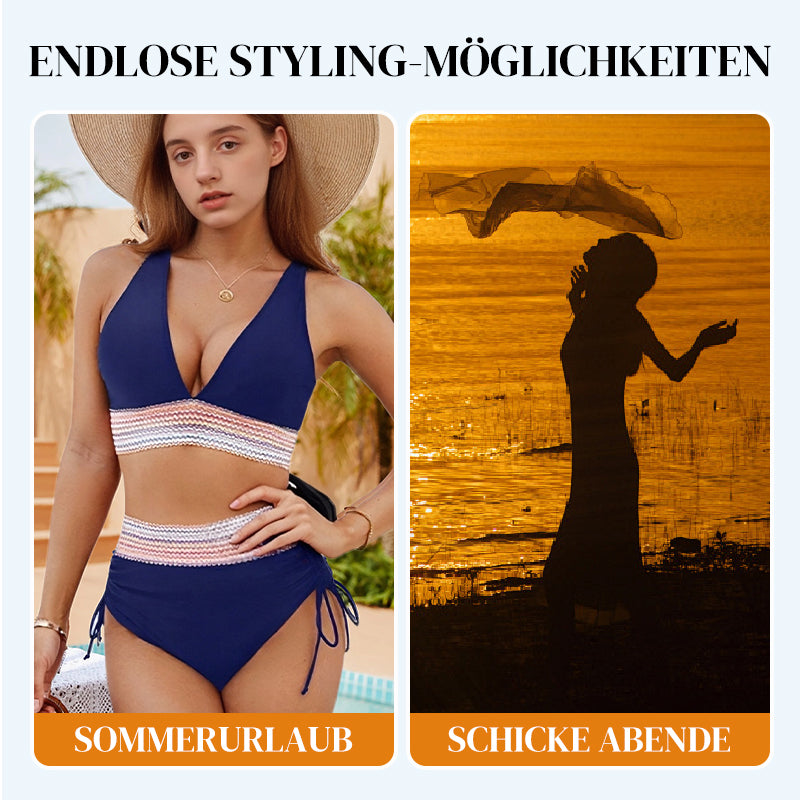 Zweiteiliges Patchwork-Bikini-Set mit V-Ausschnitt