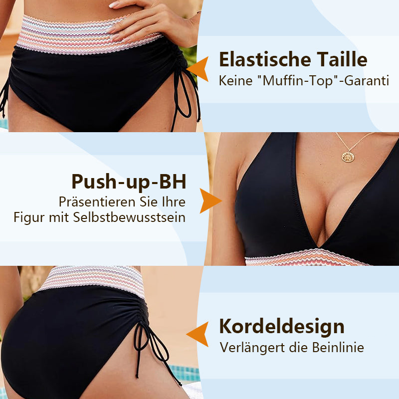 Zweiteiliges Patchwork-Bikini-Set mit V-Ausschnitt