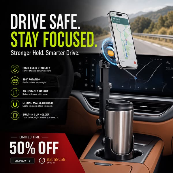 ⭐HEISSER VERKAUF🧲Handyhalterung für Getränkehalter im Auto – 360° verstellbar, starker N52-Magnet, Einhandbedienung