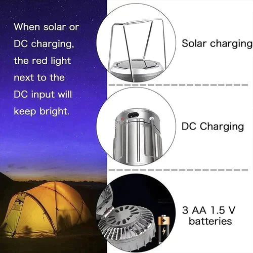 ⛺40 % Rabatt🦬Tragbare, solarbetriebene Campinglaterne mit Ventilator für den Außenbereich