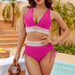 🔥Sommerschlussverkauf🔥Patchwork-Bikini mit V-Ausschnitt, 2-teiliges Set