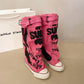 💗Flache Retro-Stiefel aus Canvas mit mittlerem Schaft für Damen