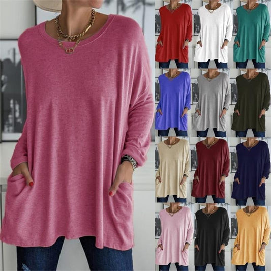 🌸👚50% Rabatt ✨Neues langärmeliges Baumwoll-T-Shirt mit lässiger Tasche
