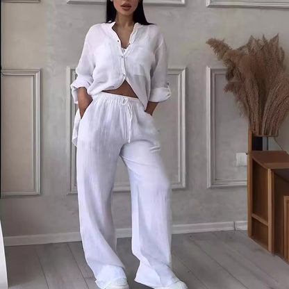🌸🔥Damen 2 Stück Outfits Button Down Hemd & Hose