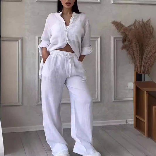 🌸🔥Damen 2 Stück Outfits Button Down Hemd & Hose