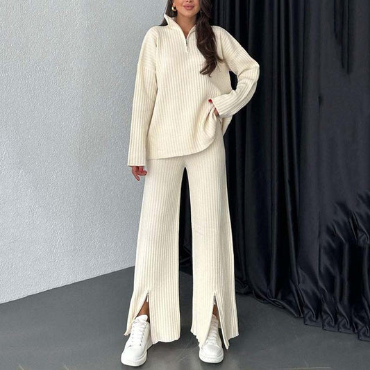 🍂Frühherbst-Special 50 % Rabatt💕Gemütliches zweiteiliges Set aus Rippstrick für Damen mit Hose mit geschlitztem Bein