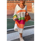 🌈🍂Farbblock-Pulloverkleid mit V-Ausschnitt und Buchstabendruck