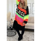 🌈🍂Farbblock-Pulloverkleid mit V-Ausschnitt und Buchstabendruck