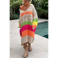 🌈🍂Farbblock-Pulloverkleid mit V-Ausschnitt und Buchstabendruck