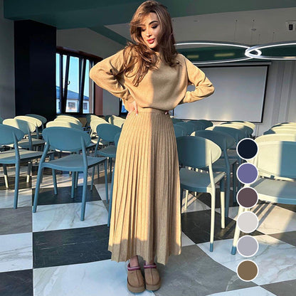 ❤️Was soll ich morgen anziehen?❤️2-teiliges Set aus Rundhalsoberteil und Faltenrock für Damen