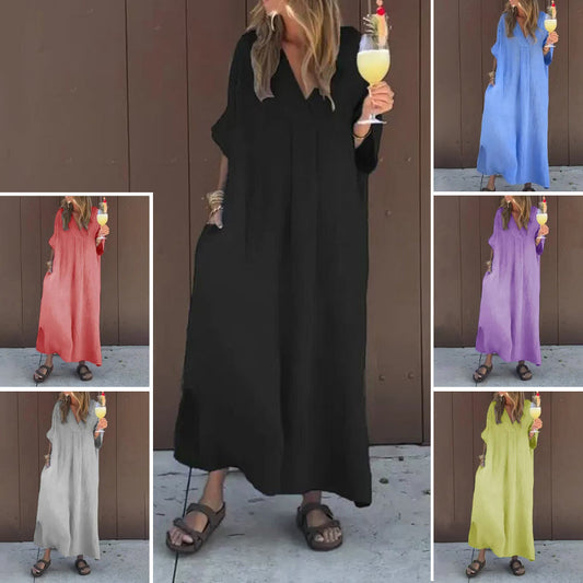 🔥Lässiges Kleid mit fließendem V-Ausschnitt für Frauen🥰🌸Spannende Auswahlmöglichkeiten
