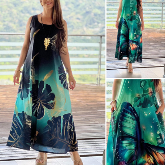 🌸Damen lockeres bedrucktes ärmelloses Maxikleid💥💥Befristetes Angebot: 50% Rabatt auf Bestellungen