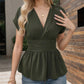 Damen T-Shirt mit V-Ausschnitt, Taillenformung, einfarbig, tiefem Ärmelrock und Plissee💥💥Befristetes Angebot: 50% Rabatt auf Bestellungen