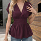 Damen T-Shirt mit V-Ausschnitt, Taillenformung, einfarbig, tiefem Ärmelrock und Plissee💥💥Befristetes Angebot: 50% Rabatt auf Bestellungen