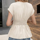Damen T-Shirt mit V-Ausschnitt, Taillenformung, einfarbig, tiefem Ärmelrock und Plissee💥💥Befristetes Angebot: 50% Rabatt auf Bestellungen