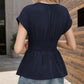Damen T-Shirt mit V-Ausschnitt, Taillenformung, einfarbig, tiefem Ärmelrock und Plissee💥💥Befristetes Angebot: 50% Rabatt auf Bestellungen