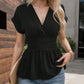 Damen T-Shirt mit V-Ausschnitt, Taillenformung, einfarbig, tiefem Ärmelrock und Plissee💥💥Befristetes Angebot: 50% Rabatt auf Bestellungen