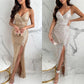 Kaufen Sie 2 Stück und erhalten Sie kostenlosen Versand🔥2025 Neu eingetroffen - 50% OFF🌺Partykleid mit Pailletten, V-Ausschnitt und Schlitz für Damen
