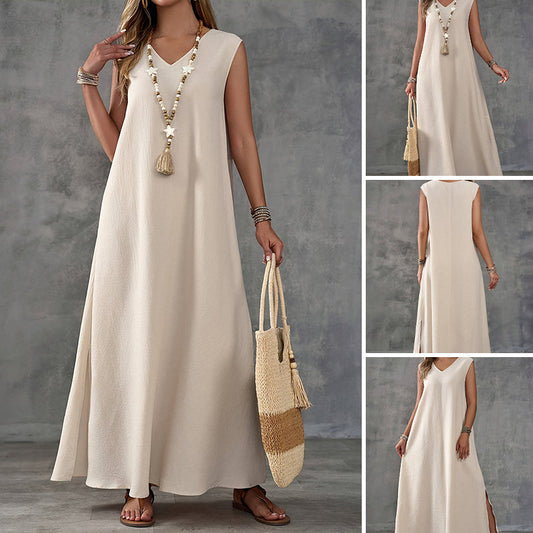 🌸💐Women's Sleeveless V-Neck Dress with Side Slit💥💥Befristetes Angebot: 50% Rabatt auf Bestellungen
