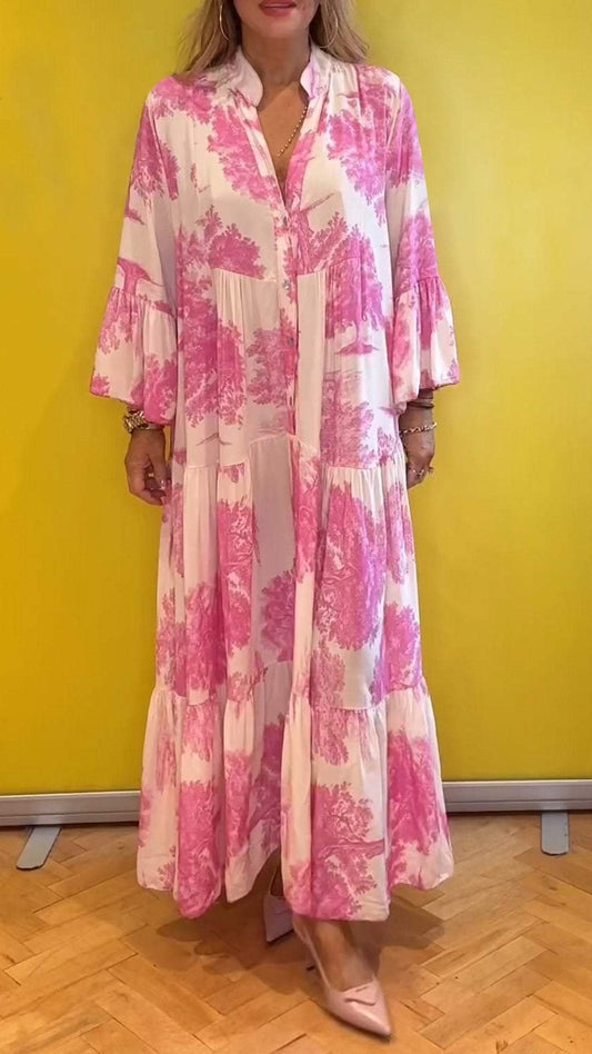 💥Befristetes Angebot: 50% Rabatt auf Bestellungen🌸💐Sommerliches Maxikleid mit V-Ausschnitt und Waldmuster für Damen