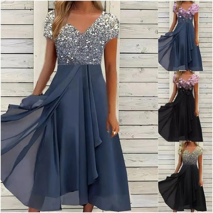 🌸💐 Vuoden 2025 uudet kesäiset V-pääntiellä painettu Patchwork naisten kesämekot