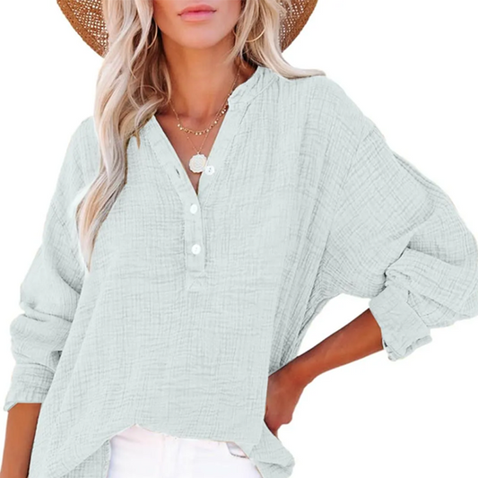🧥♀️2025 Neue lässige Langarm-Mesh-Bluse mit Knopfverschluss für Damen