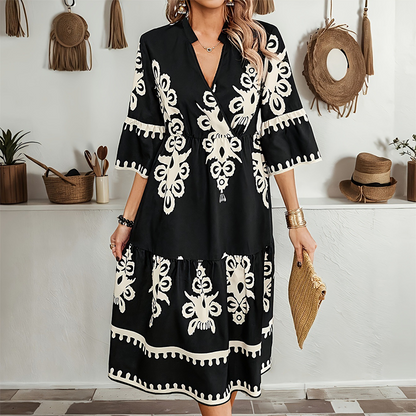 💕Ležérní potištěné šaty s výstřihem do V