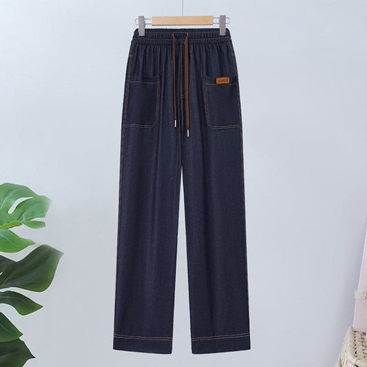 🍁👖Hose mit geradem Bein und hoher Taille und Kordelzug