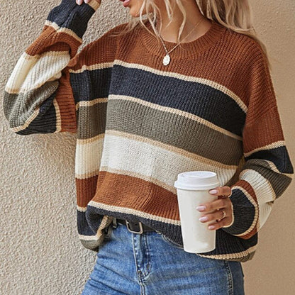 🍂💃Locker gestreifter Pullover für Damen mit langen Ärmeln