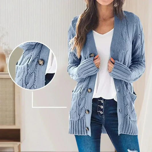 💄🍂Lässige Damen-Strickjacke für Herbst mit langen Ärmeln, 💋Knopfleiste und offenem Vorderteil