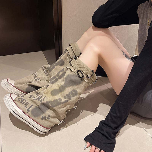 💗Flache Retro-Stiefel aus Canvas mit mittlerem Schaft für Damen