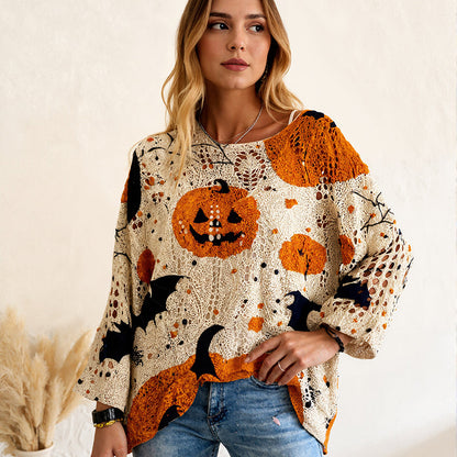 🎃Halloween-Sonderangebot mit 50 % Rabatt💓Lockerer Halloween-Strickpullover für Damen mit Fledermausärmeln