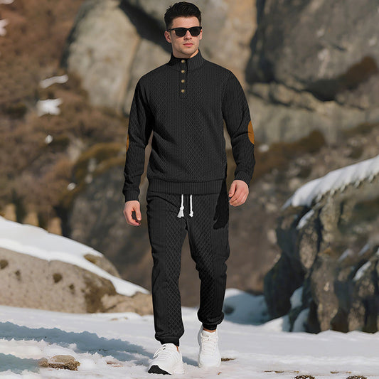 🔥🚶Lässiges Jacquard-Oberteil mit Stehkragen und Hose mit elastischen Bündchen