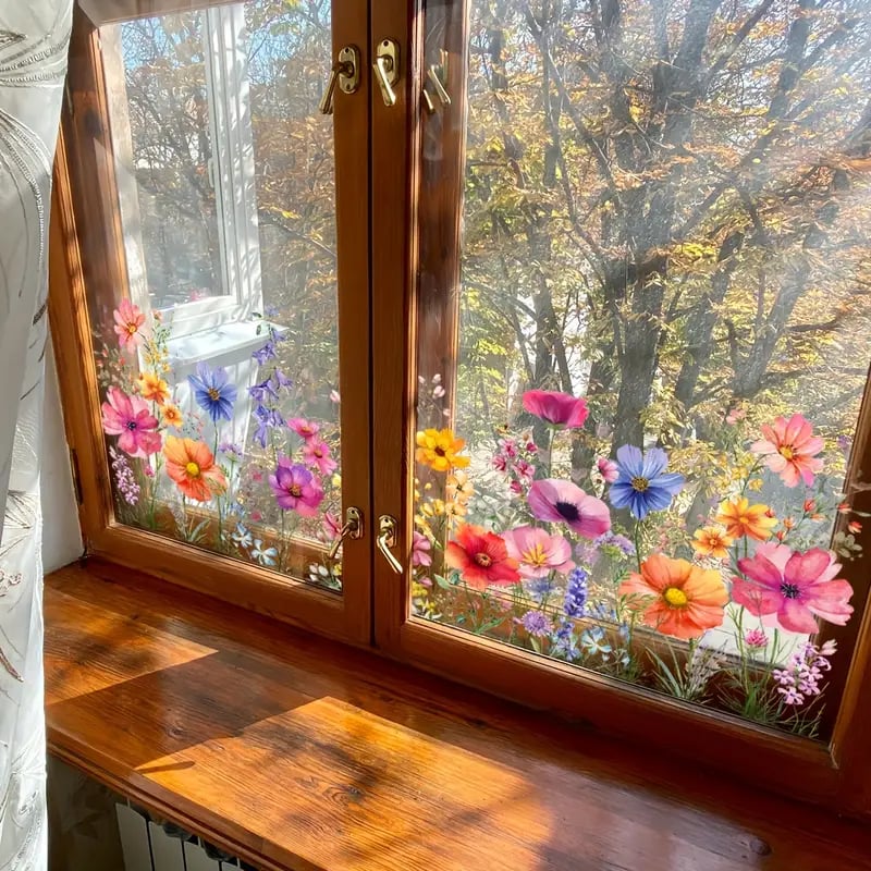 💐Bunter Fensteraufkleber mit Blumenstrauß🖼️