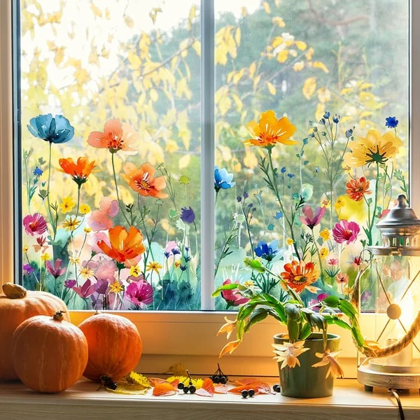 💐Bunter Fensteraufkleber mit Blumenstrauß🖼️