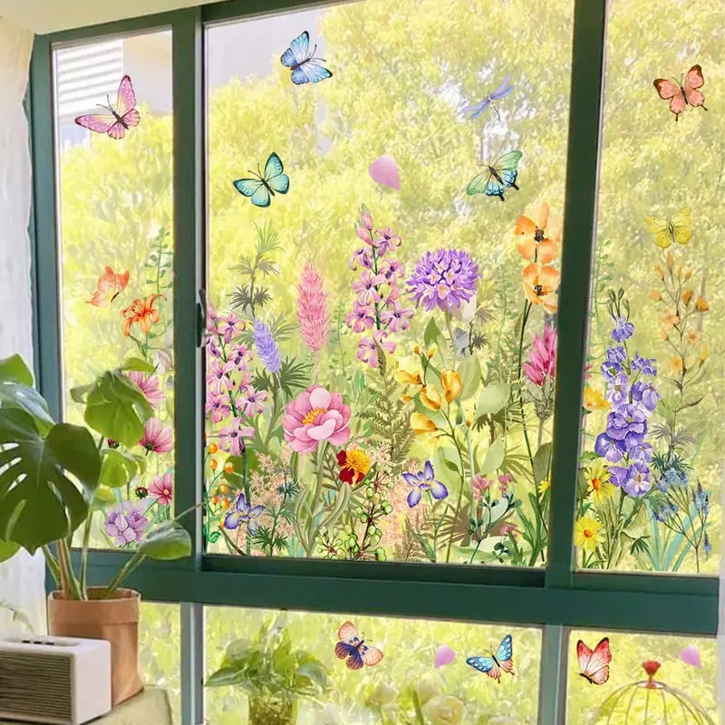 💐Bunter Fensteraufkleber mit Blumenstrauß🖼️
