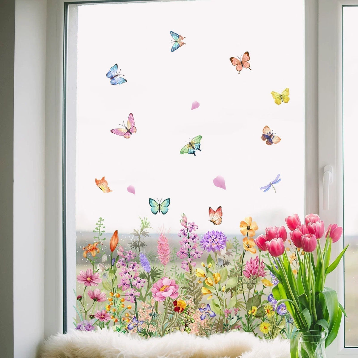 💐Bunter Fensteraufkleber mit Blumenstrauß🖼️