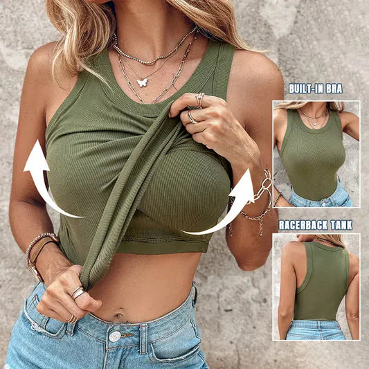 💖2026 HOT SALE 60% Off💕💖Ribbed Stretchy Tank Top with Shelf Bra