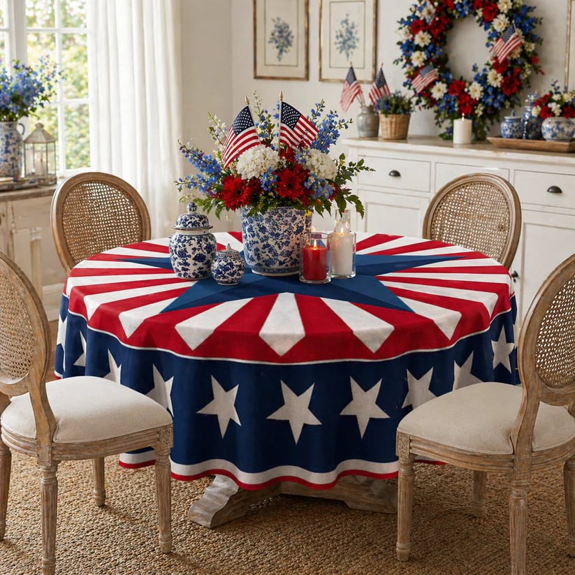 Runde Tischdecke mit patriotischem Starburst-Motiv