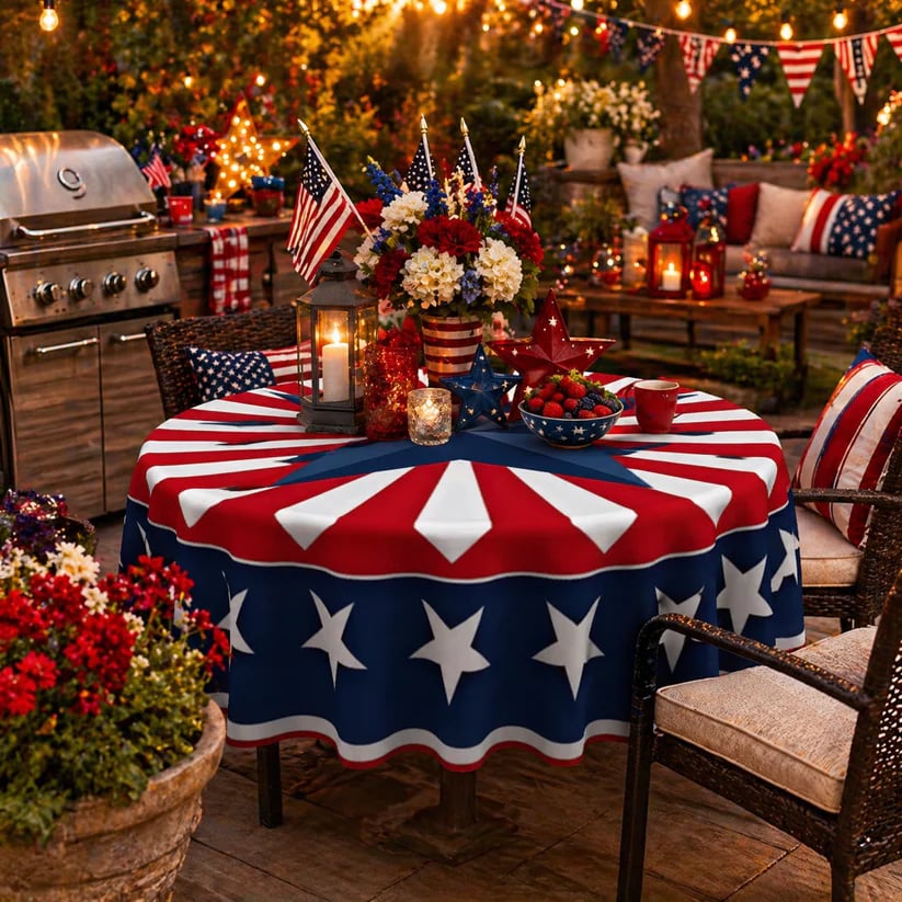 Runde Tischdecke mit patriotischem Starburst-Motiv