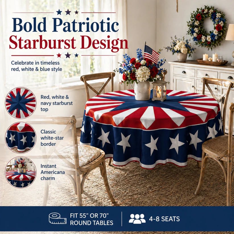 Runde Tischdecke mit patriotischem Starburst-Motiv