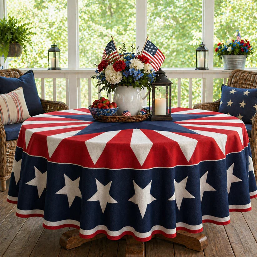 Runde Tischdecke mit patriotischem Starburst-Motiv