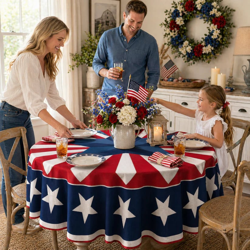 Runde Tischdecke mit patriotischem Starburst-Motiv