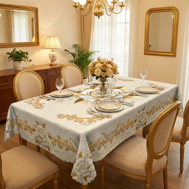 Wasserfeste goldene Rosen-Tischdecke